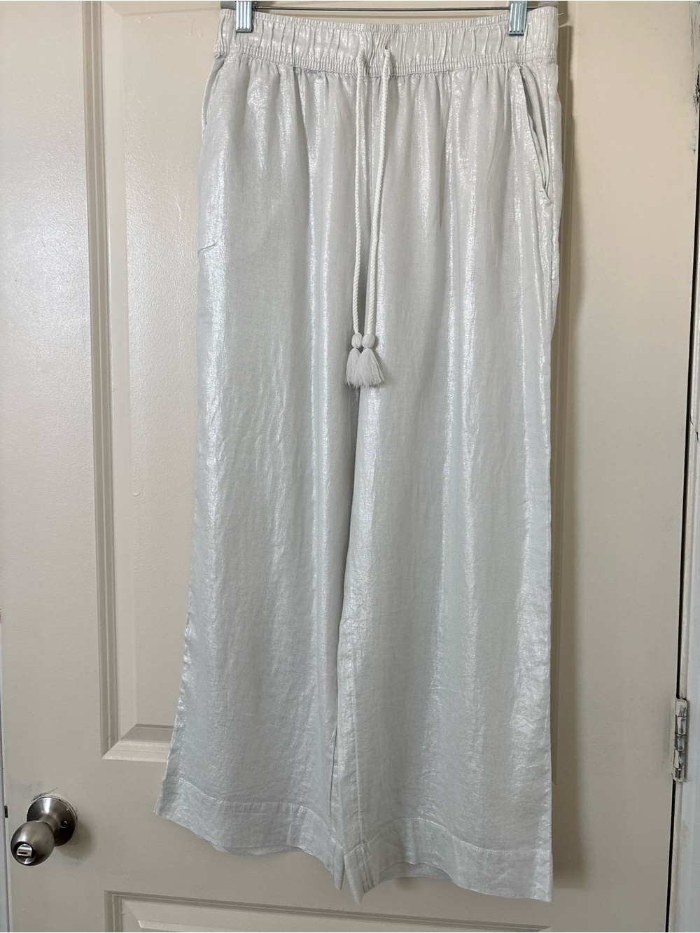 Light Grey Drawstring Wide-Leg Pants